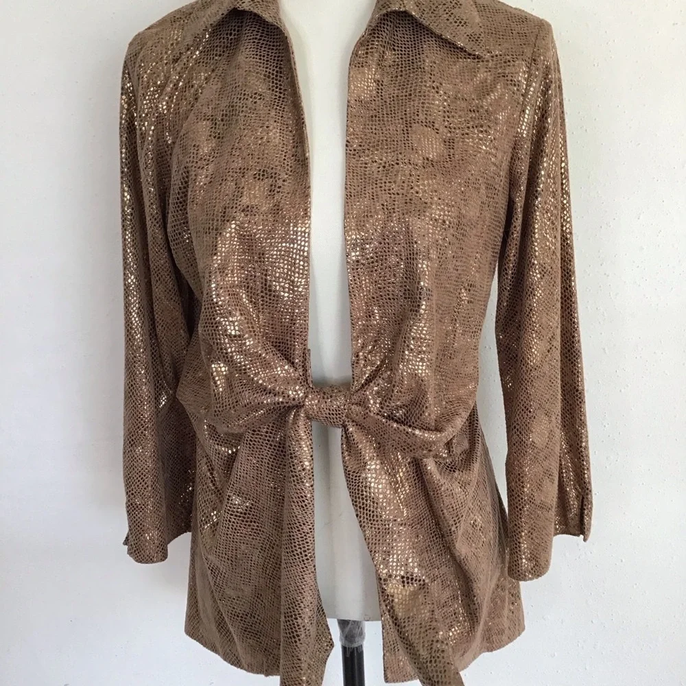 Mishca Elegant Shimmering Rose Gold Women's Tie Front Party Blazer Size M